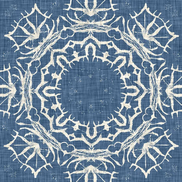 Farmhouse Blue Snow Flake Pattern Background Frosty Batik French Effect — Stok fotoğraf