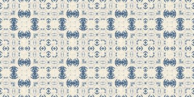 Eski püskü ev dekorasyonu için Fransız mavisi yorgan desenli kumaş kenar deseni. Kırsal çiftlik evi kır evi çiçekli keten sonsuz bant. Yamalı yorgan efekti kurdele kenarı