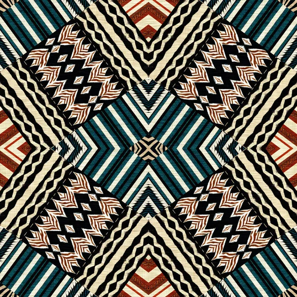 African Kente Cloth Patchwork Effect Pattern Seamless Geometric Quilt Fabric — Stockfoto