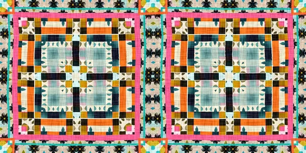 Kitsch Pattern Geometric Retro Design Seamless Border Background Trendy Modern — Stockfoto