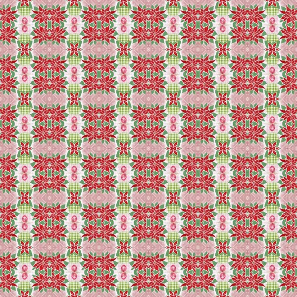 Seamless Christmas Poinsettia Retro Pattern Decorative Ornament Seasonal Red December — Photo