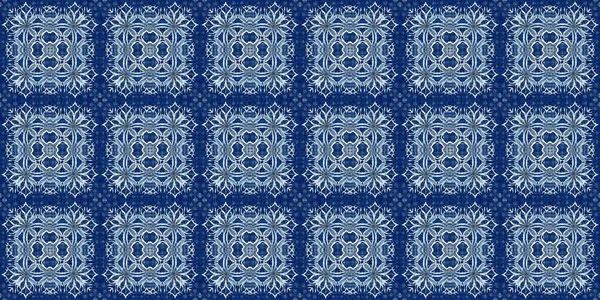 Indigo Blue Snow Flake Border Batik Frosty Batik Painterly Effect — стоковое фото