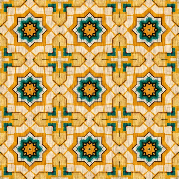 Traditional Tile Mosaic Seamless Pattern Print Fabric Effect Mexican Patchwork — Φωτογραφία Αρχείου