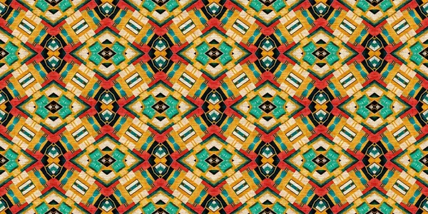 Traditional Tile Mosaic Seamless Border Pattern Print Fabric Effect Mexican — Stockfoto