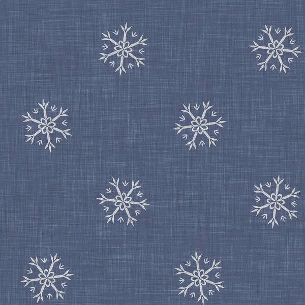 Seamless Christmas Snowflake Woven Linen Pattern Two Tone Seasonal Farmhouse — Stock Photo, Image