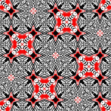 Kırmızı siyah, pürüzsüz arabesk mozaik bandana deseni. Modern maskülen kolye geometrik eşarp baskısı, soyut grafik moda ve duvar kağıdı seramikleri