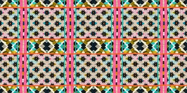 Kitsch Pattern Geometric Retro Design Seamless Border Background Trendy Modern — стоковое фото