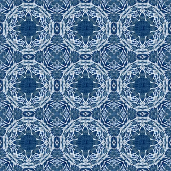 Indigo Blue Snow Flake Damask Pattern Background Frosty Painterly Effect — Zdjęcie stockowe