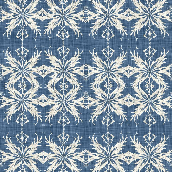 Farmhouse Blue Snow Flake Pattern Background Frosty Batik French Effect — Stock Photo, Image