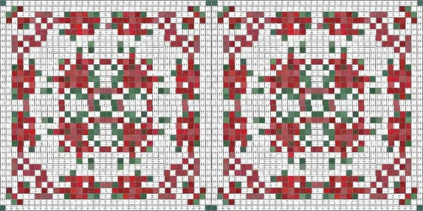 Seamless Christmas poinsettia cross stitch border. Decorative ornament in seasonal red for embroidered December holiday banner. Winter botanical vintage scandi edging