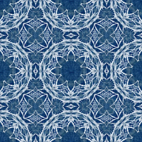 Indigo Blue Snow Flake Damask Pattern Background Frosty Painterly Effect — 图库照片