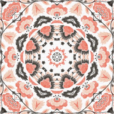 Modern boho geometrik çiçekli yorgan deseni. Shabby chic scandi keten etkisi ile arka planı tekrarla