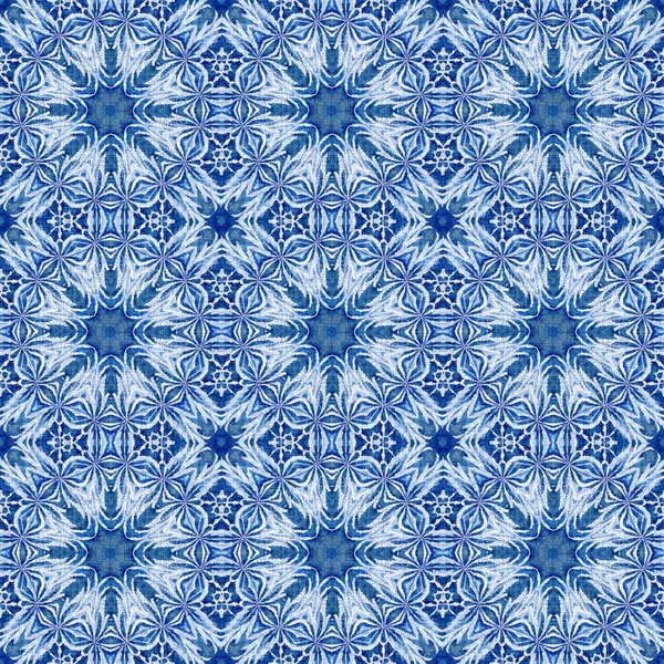 Индиго Синий Снег Хлопьев Дамаск Фон Ледяной Живописный Эффект Бесшовный — стоковое фото
