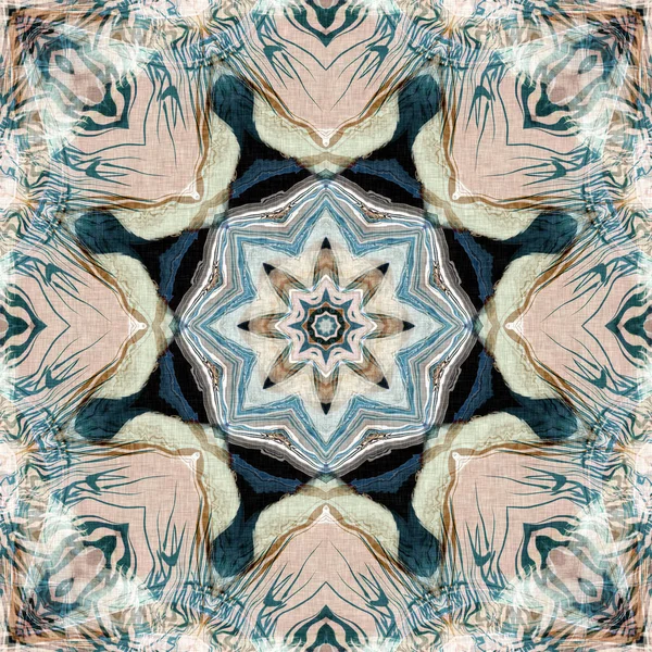 Retro Boho Geometric Kaleidoscope Scarf Pattern Background Colorful Vintage Azulejos — Stock Photo, Image