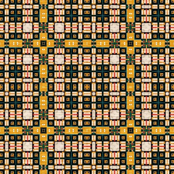 Traditional Tile Mosaic Seamless Pattern Print Fabric Effect Mexican Patchwork —  Fotos de Stock