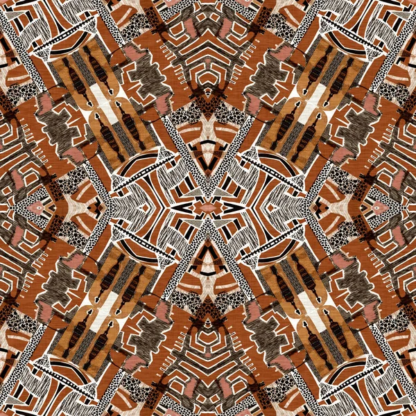 Bruin Safari Dierenprint Patchwork Naadloos Patroon Natuurlijke Quilt Clash Damast — Stockfoto