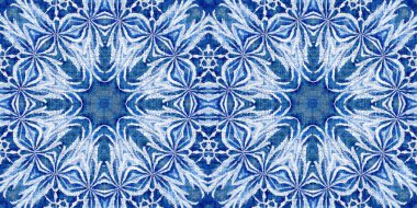 İndigo mavisi kar taneleri sınır arkaplanı. Frosty batik boyama efekti pürüzsüz kenar. Soğuk bayram şenliği kurdelesi. 