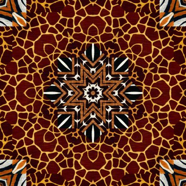 African kente cloth patchwork effect pattern. Seamless geometric quilt fabric all over background. Patched boho rug safari shirt repetitive tile swatch