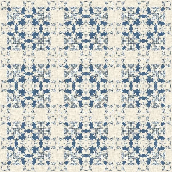 French blue quilt printed fabric pattern for shabby chic home decor style. Rustic farm house country cottage linen seamless background