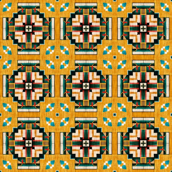 Azulejo Tradicional Mosaico Sem Costura Padrão Impressão Tecido Efeito Mexicana — Fotografia de Stock