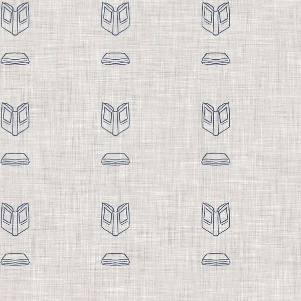 French blue book motif seamless pattern. Tonal country cottage style abstract motif background. Simple vintage rustic fabric textile effect