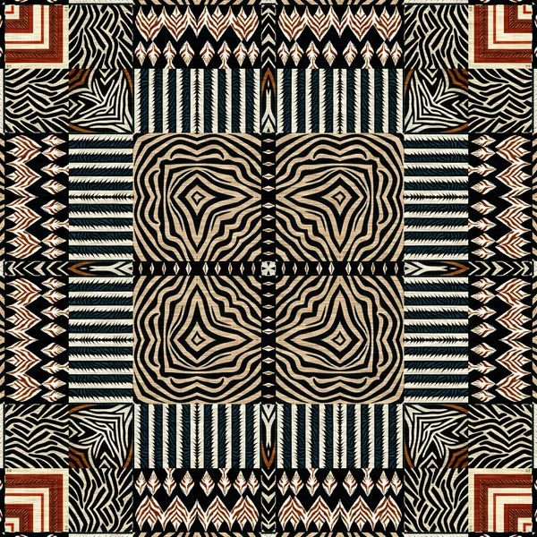 African Kente Cloth Patchwork Effect Pattern Seamless Geometric Quilt Fabric — Stockfoto