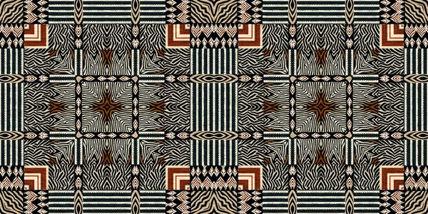 African Kente Cloth Patchwork Effect Border Pattern Seamless Geometric Quilt — ストック写真