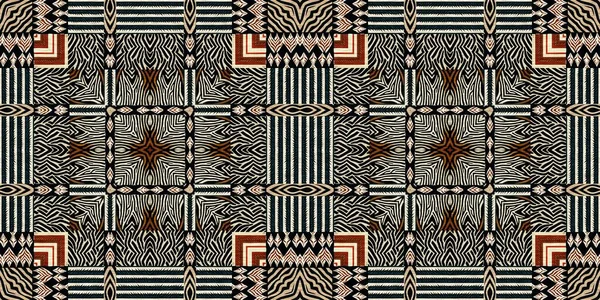 African Kente Cloth Patchwork Effect Border Pattern Seamless Geometric Quilt — Foto Stock