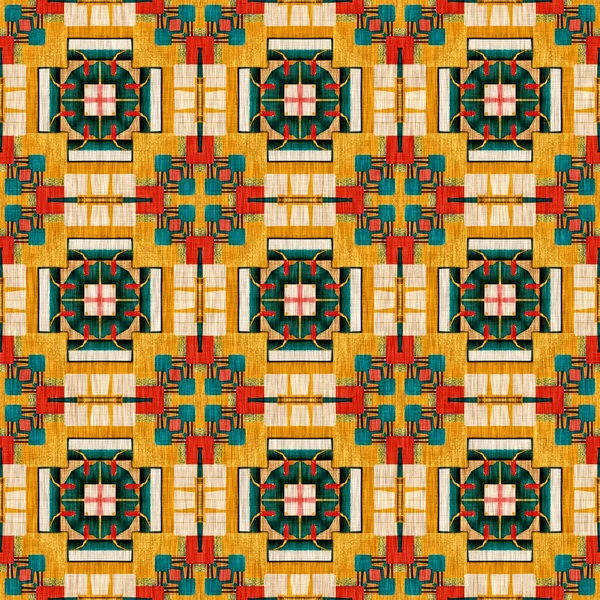 Traditional Tile Mosaic Seamless Pattern Print Fabric Effect Mexican Patchwork — Foto de Stock