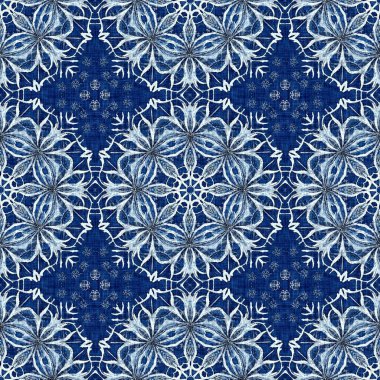 Çivit mavisi kar tanecikli damaske desenli arka plan. Frosty boyama efekti kusursuz arkaplan. Şenlikli soğuk tatil sezonu duvar kâğıdı döşemesi