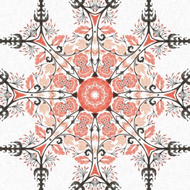 Modern boho geometrik çiçekli yorgan deseni. Shabby chic scandi keten etkisi ile arka planı tekrarla