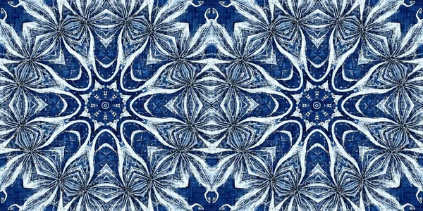 Indigo Blue Snow Flake Border Background Frosty Batik Painterly Effect — Fotografia de Stock