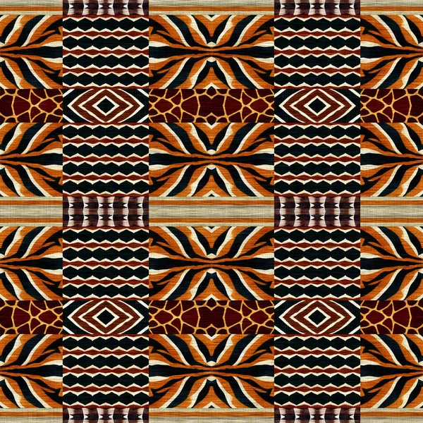 African Kente Cloth Patchwork Effect Pattern Seamless Geometric Quilt Fabric — Stockfoto