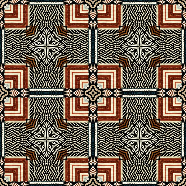 African Kente Cloth Patchwork Effect Pattern Seamless Geometric Quilt Fabric —  Fotos de Stock