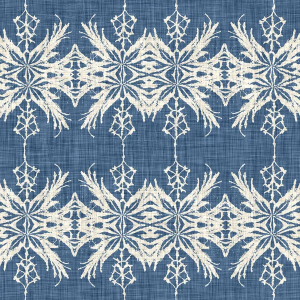 Farmhouse Blue Snow Flake Pattern Background Frosty Batik French Effect — Stock Photo, Image