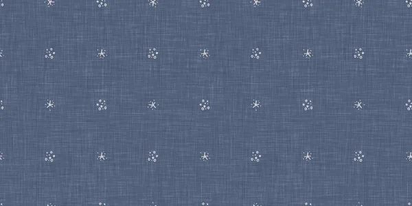 Nahtloses Weihnachtliches Schneeflockenmuster Aus Leinen Zweifarbige Saisonale Bauernhaus Blauen Frost — Stockfoto