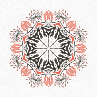 Modern boho geometrik çiçekli yorgan deseni. Shabby chic scandi keten etkisi ile arka planı tekrarla