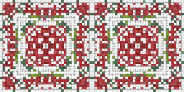 Seamless Christmas poinsettia cross stitch border. Decorative ornament in seasonal red for embroidered December holiday banner. Winter botanical vintage scandi edging