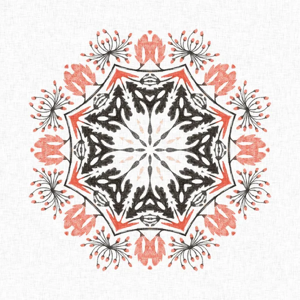 モダンなBoho幾何学的な花のキルトのスタイルシームレスなパターン みすぼらしいシックなスキャンディ繰り返し背景でリネン効果 — ストック写真