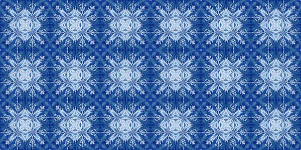Indigo Blue Snow Flake Border Batik Frosty Batik Painterly Effect — Φωτογραφία Αρχείου
