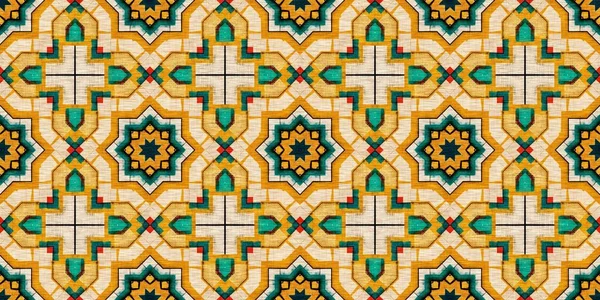 Traditional Tile Mosaic Seamless Border Pattern Print Fabric Effect Mexican — ストック写真