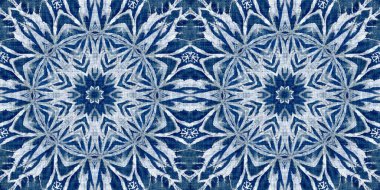 İndigo mavisi kar taneleri sınır arkaplanı. Frosty batik boyama efekti pürüzsüz kenar. Soğuk bayram şenliği kurdelesi. 