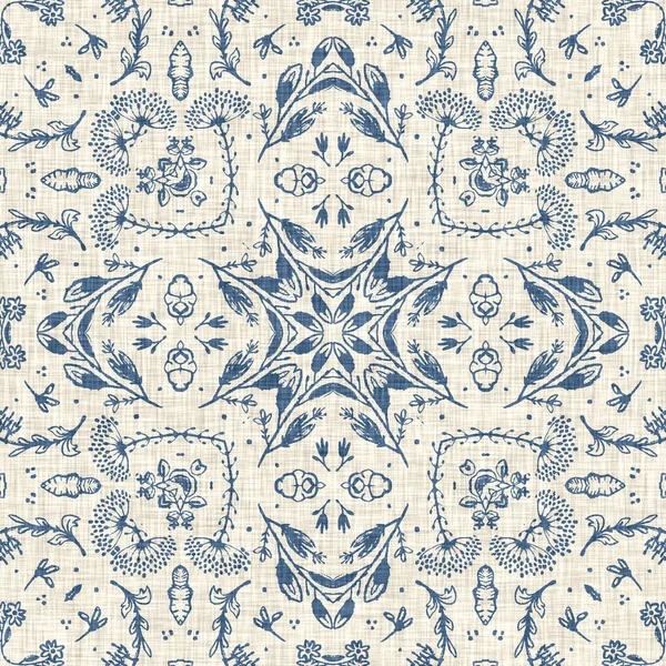 French Blue Floral French Printed Fabric Pattern Shabby Chic Home — Stock Photo, Image