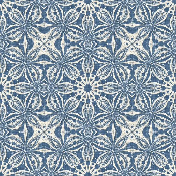 Farmhouse Blue Snow Flake Pattern Background Frosty Batik Damask French — Stockfoto