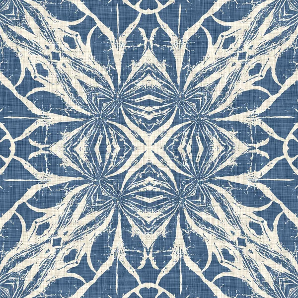 Farmhouse Blue Snow Flake Pattern Background Frosty Batik French Effect — 图库照片