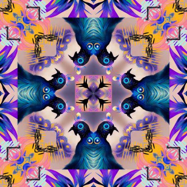 Brilliant peacock eye geometric wallpaper pattern. Elegant shimmer of colourful metallic bird plumage backdrop. Luxe tropical splendour tile