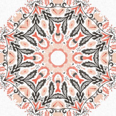 Modern boho geometrik çiçekli yorgan deseni. Shabby chic scandi keten etkisi ile arka planı tekrarla