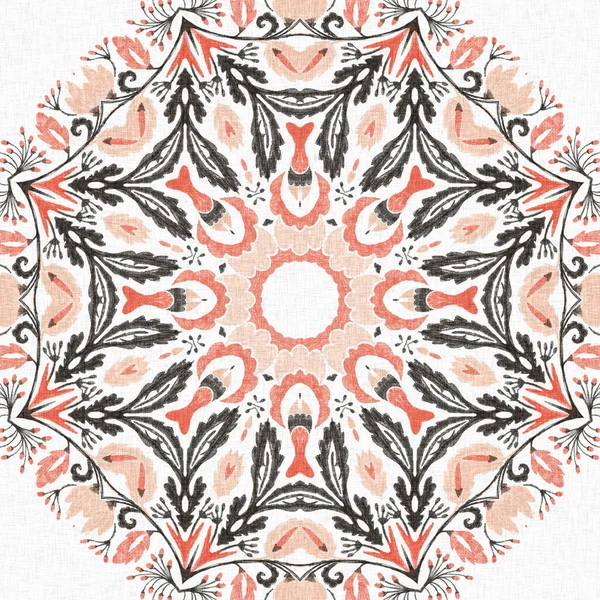 Modern boho geometrik çiçekli yorgan deseni. Shabby chic scandi keten etkisi ile arka planı tekrarla