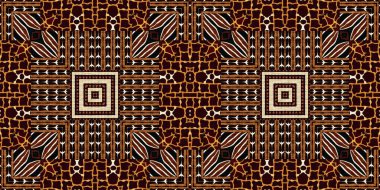 African kente cloth patchwork effect border pattern. Seamless geometric quilt fabric edging trim background. Patched boho rug safari shirt repetitive ribbon endless band