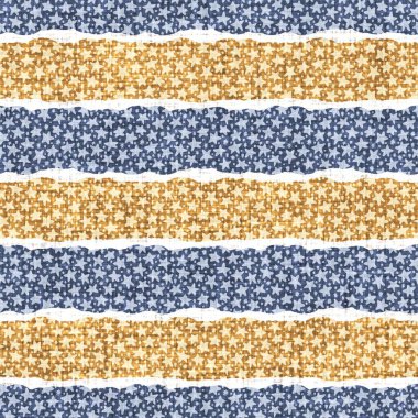 Kusursuz Fransız kırsal mutfak çizgili kumaş deseni. Mavi sarı beyaz yatay çizgili arka plan. Batik Boyası Kaynak Stili Kırsal Örgü Cottagecore Tekstili